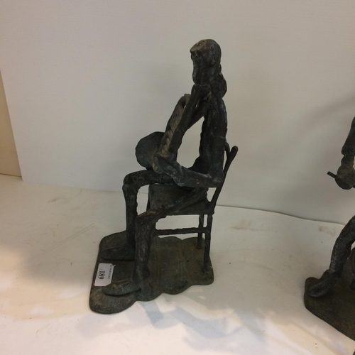 189 - Two C20th bronze style figures, abstract 