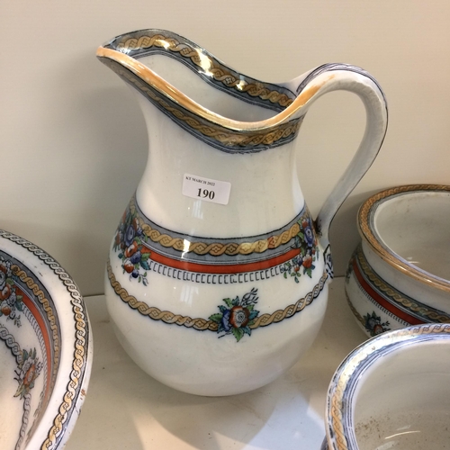 190 - A quantity of china - large wash jug and bowl, with some wear and damage