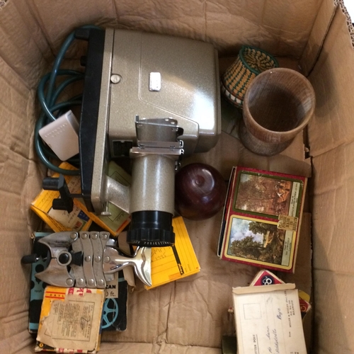 193 - Collection of mixed items to include compact projectors, 6 partridge soda syphons, terracotta bust, ... 