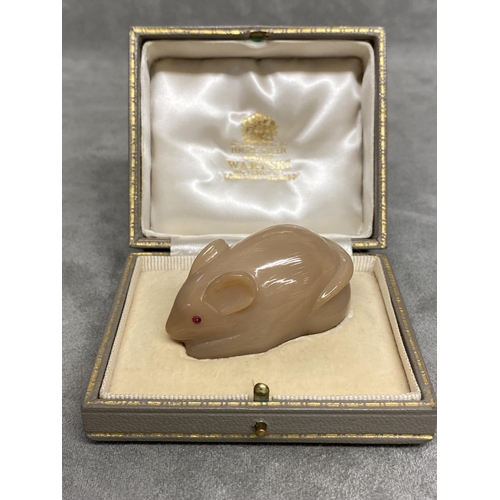 2 - Early C20th Faberge style carved agate model of a mouse with ruby eyes, in fitted Wartski case; Prov... 