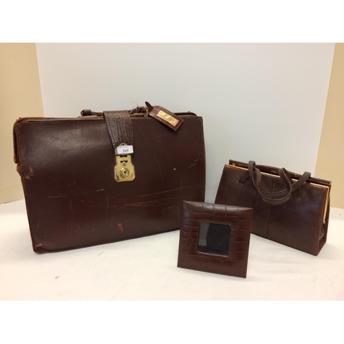 205 - Leather brief case, frame and handbag