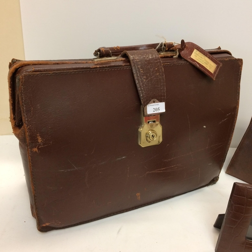 205 - Leather brief case, frame and handbag