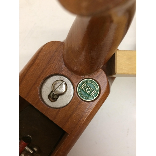 222 - Prestons & Co Bolton walnut and line inlaid wall clock, 2 lathes, brass clip  and lamp