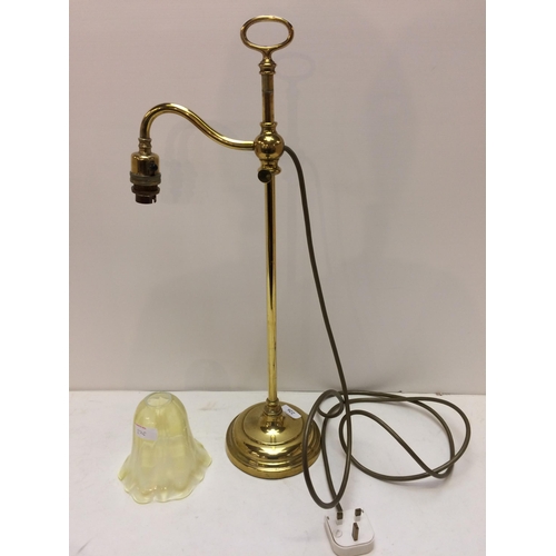 226 - Single Brass desk lamp and glass shade, adjustable, 55cm H