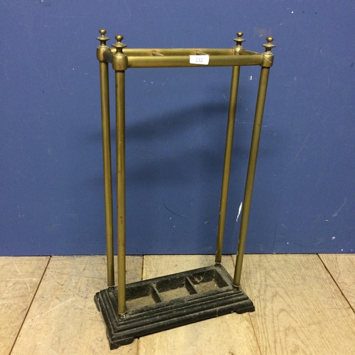 232 - Edwardian brass umbrella stand with drip tray