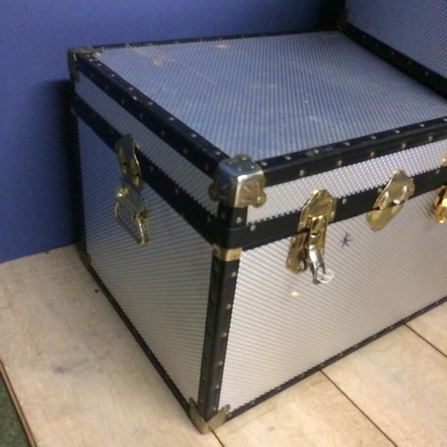 247 - 3 metal storage trunks 91cm W x 51cm D, two of them are 49cm H and one of them is 51cm H.