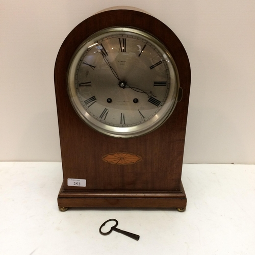 252 - Mahogany and inlaid domed frame bracket clock, E White, Paris