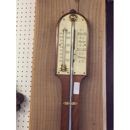 255 - 3 Barometers - a stick barometer, and an oak framed wall barometer, and an oak framed barometer on w... 