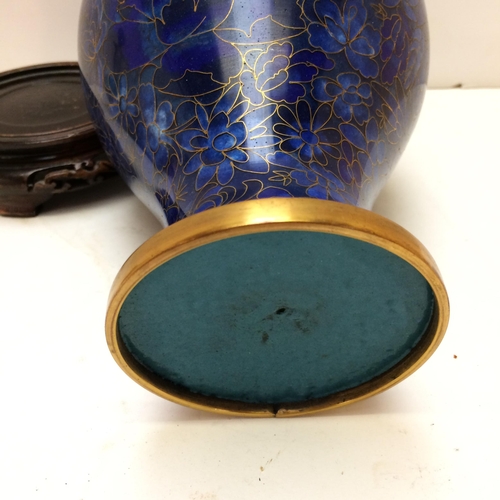 257 - Blue and gilt cloisonne vase, and a pretty millefleur glass bottle and stopper