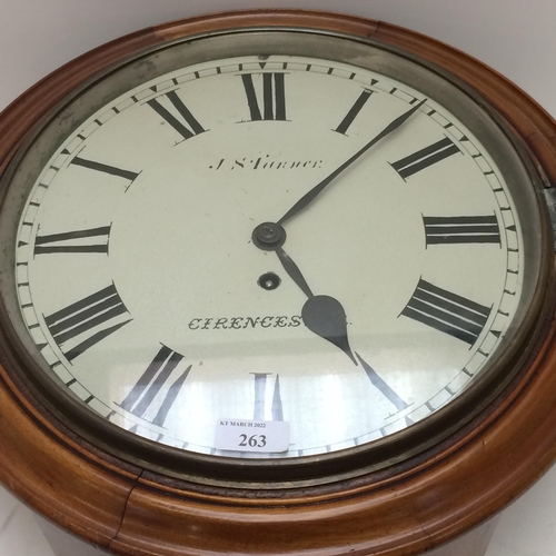 263 - A Station style wall clock, the cream dial inscribed, J Stanner, Cirencester (with fussee chain move... 