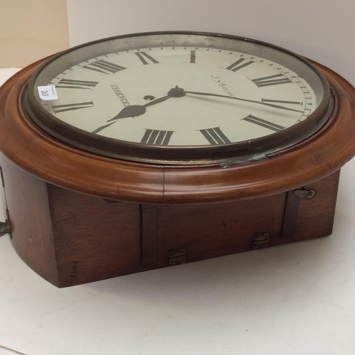 263 - A Station style wall clock, the cream dial inscribed, J Stanner, Cirencester (with fussee chain move... 