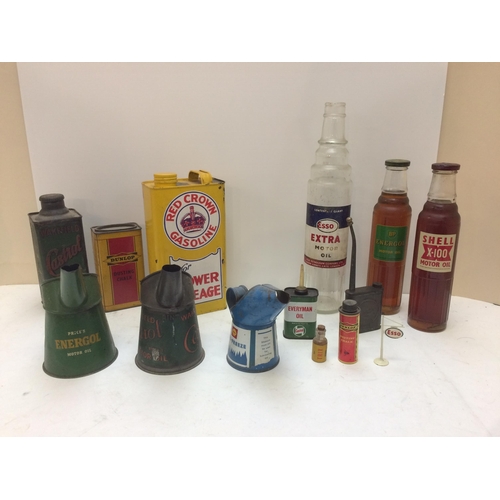 268 - A quantity of vintage Motor accessories, including motor oil tins, Shell Anti freeze, Red Crown Gaso... 