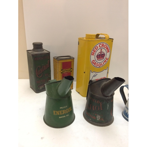 268 - A quantity of vintage Motor accessories, including motor oil tins, Shell Anti freeze, Red Crown Gaso... 