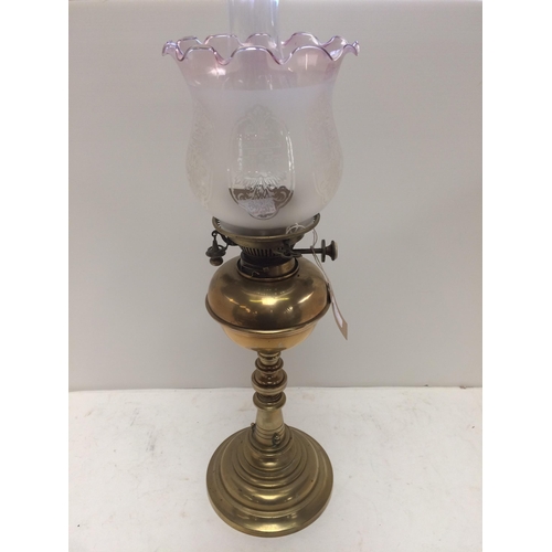 277 - Brass oil lamp and glass funnel and shade