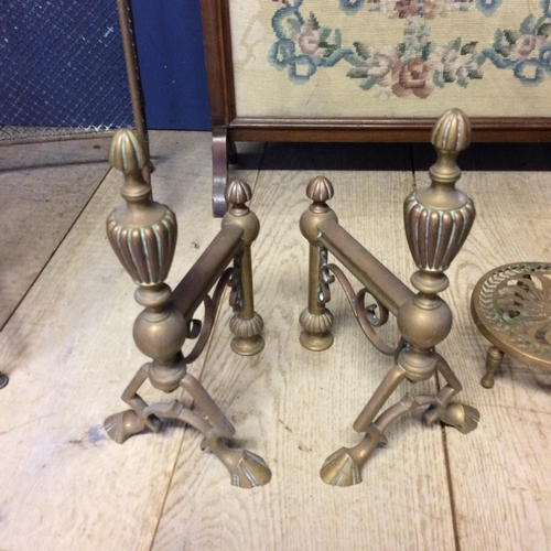 295 - Brasswares to include, firescreen, dogs, umbrella stand, walking sticks  etc