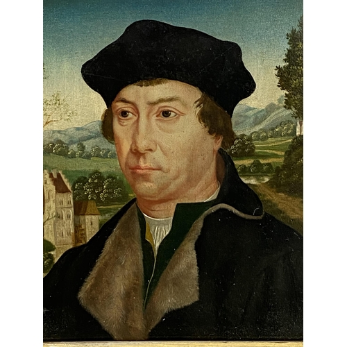 298 - After Hans Memling (c1433-1494) Dutch school, oil on board of a gentleman in period clothing in gilt... 