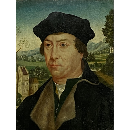 298 - After Hans Memling (c1433-1494) Dutch school, oil on board of a gentleman in period clothing in gilt... 