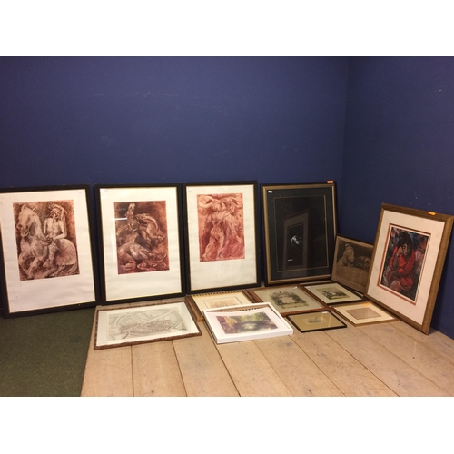 301 - Triptych framed limited edition prints by Jane Wheeler, dated 1985. 94cmH x 65 each overall, and sig... 