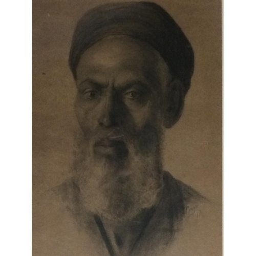 303 - Frame and glazed picture  of an Orientalist, charcoal, of a man in Turban