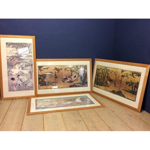 306 - Four contemporary light  framed and glazed Oriental style pictures, overall 72 x 20cm approx , after... 