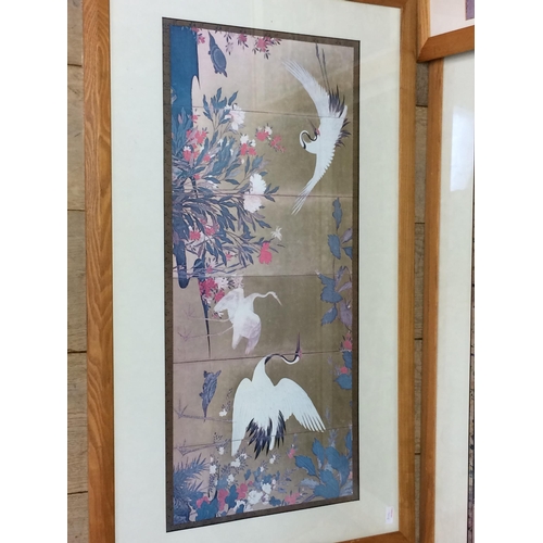 306 - Four contemporary light  framed and glazed Oriental style pictures, overall 72 x 20cm approx , after... 