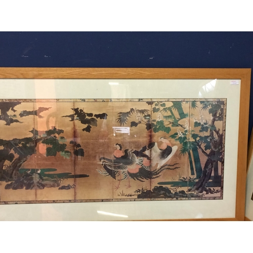 306 - Four contemporary light  framed and glazed Oriental style pictures, overall 72 x 20cm approx , after... 