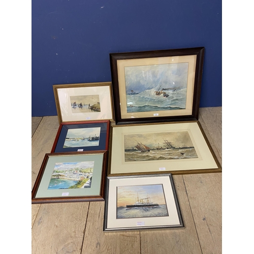 310 - Quantity of naval and shipping scapes, to include  a framed and glazed watercolour, shipping schene ... 