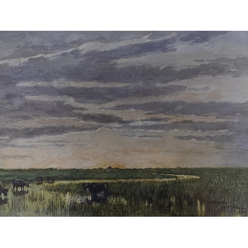 319 - HUTTON MITCHELL (1872 - 1939), watercolour, cattle on wetlands, signed lower right,  37 x 54, in lar... 