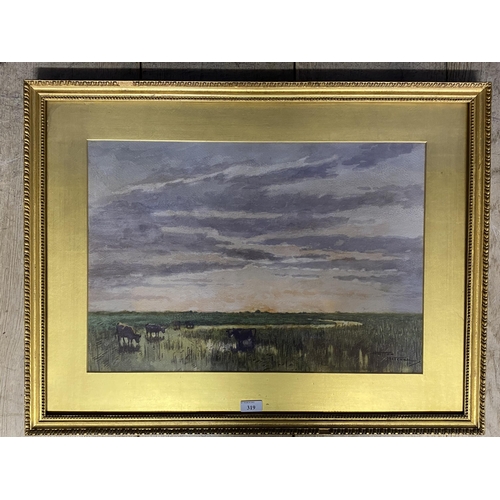 319 - HUTTON MITCHELL (1872 - 1939), watercolour, cattle on wetlands, signed lower right,  37 x 54, in lar... 