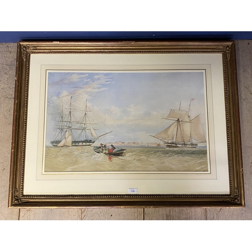 320 - Framed and glazed watercolour, boats by the shoreline, marked verso   James Connal Ogle Tilbury  c 1... 