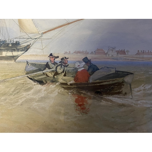 320 - Framed and glazed watercolour, boats by the shoreline, marked verso   James Connal Ogle Tilbury  c 1... 