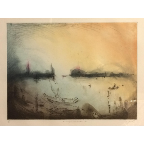 322 - M J Wells (British, Contemporary), Etching, Evening Harbour II, signed, titled and numbered 113 / 20... 