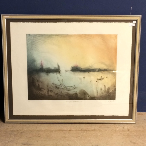 322 - M J Wells (British, Contemporary), Etching, Evening Harbour II, signed, titled and numbered 113 / 20... 