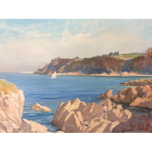 328 - John Henry Willis, RBA, ARCA ( British, 1887 - 1989) , The Cove, Paignton, Devon, Oil on Board, gilt... 