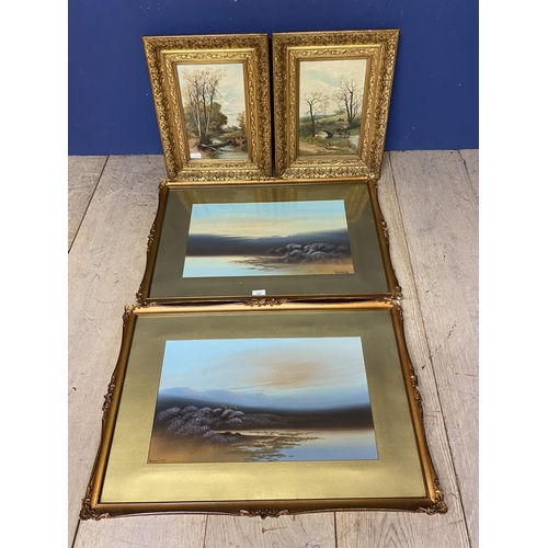 365 - Pair of framed and glazed signed Wilfred Gaton  watercolour landscape scenes;  and  another pair of ... 