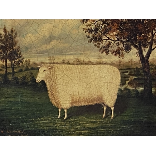 379 - A pair of modern gilt framed pictures of a pig and a sheep, 28.5 x 21.5cm