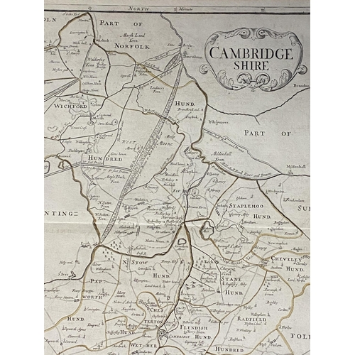 404 - Framed and glazed map of Cambridgeshire, a framed and glazed signed print Robert Hainard; a colour p... 