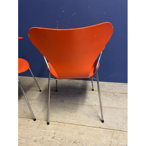 457 - Original Arne Jacobsen armchairs in Orange, model 3207 by Fritz Hansen. Chrome Plated tubular steel ... 