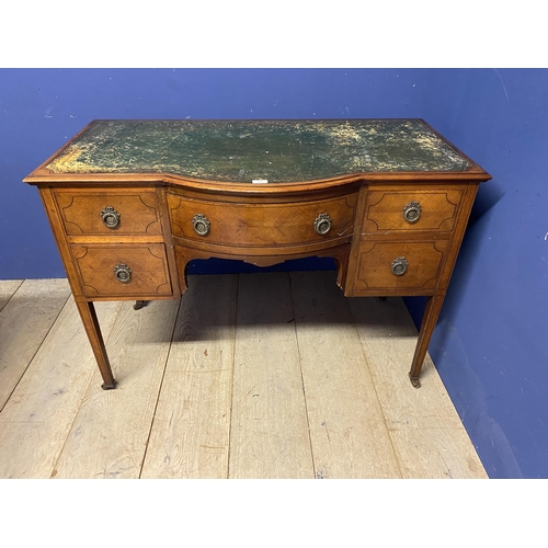 469 - Edwardian inlaid  writing desk, with square legs to castors, worn green leather top, 79cmH x 115cm W... 