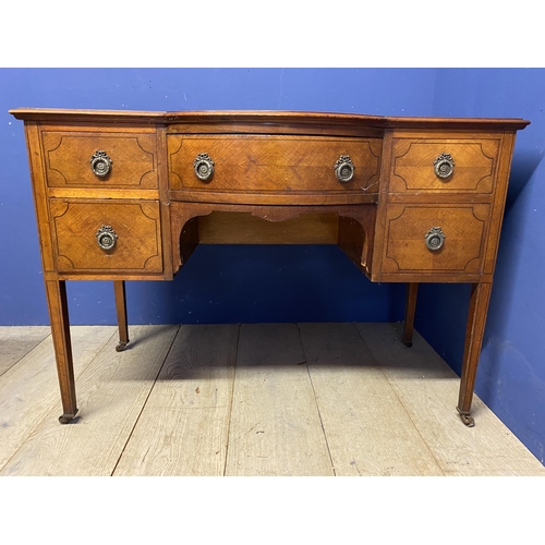 469 - Edwardian inlaid  writing desk, with square legs to castors, worn green leather top, 79cmH x 115cm W... 