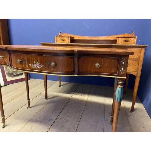 470 - Edwardian light coloured burr style dressing table, with 5 drawers; and a small 3 drawer writing des... 