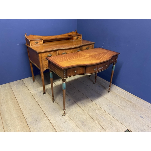 470 - Edwardian light coloured burr style dressing table, with 5 drawers; and a small 3 drawer writing des... 