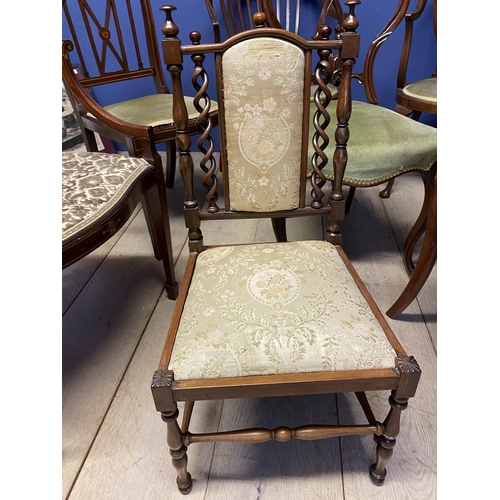 471 - Quantity of Victorian and Edwardian chairs, including a pair of circular back green upholstered, and... 