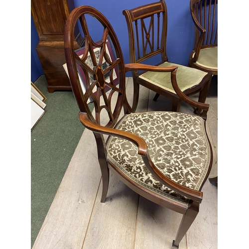 471 - Quantity of Victorian and Edwardian chairs, including a pair of circular back green upholstered, and... 