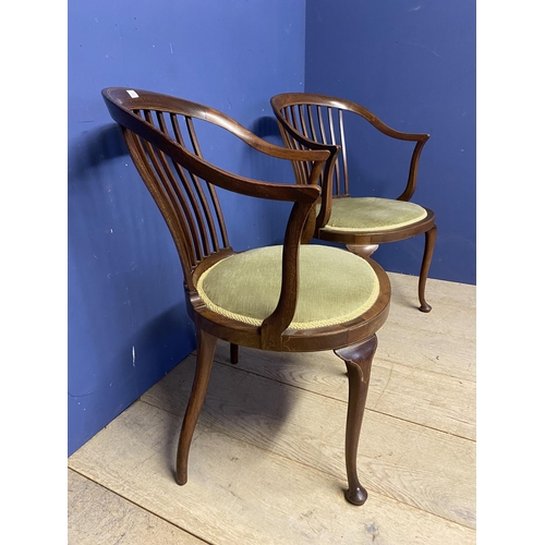 471 - Quantity of Victorian and Edwardian chairs, including a pair of circular back green upholstered, and... 