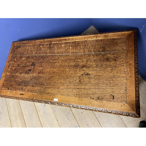 474 - Oak refectory side table, with 2 carved drawers , with barley twist cross stretchers, 128cm w