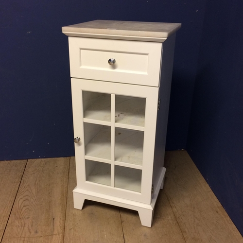 485 - Marble topped glazed and white painted side cabinet 83h x 33 x 38cm