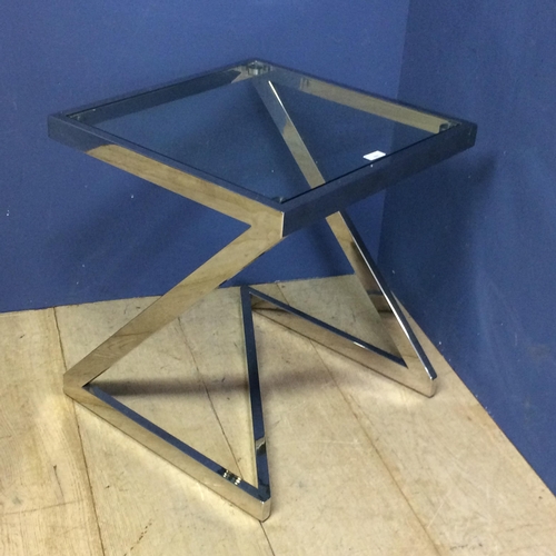 486 - Contemporary glass and chrome  side table 50 x 50 x 56cmh