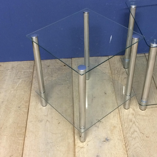 487 - Set of 3 glass and chrome style contemporary side tables 126 L x 70d x 75cmh