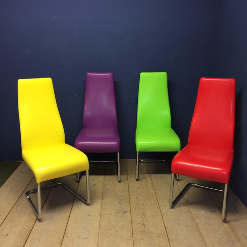 490 - Set of 4 multi coloured contemporary chairs, with chrome legs